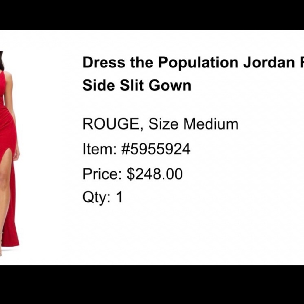 Dress the Population Jordan Ruched Side Slit Gown in Rouge (Size Medium) — $248.